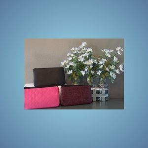 Jakari Double Clutch Vegan Leather Zipper Wallet, Brown Embossed w/Floral Lining